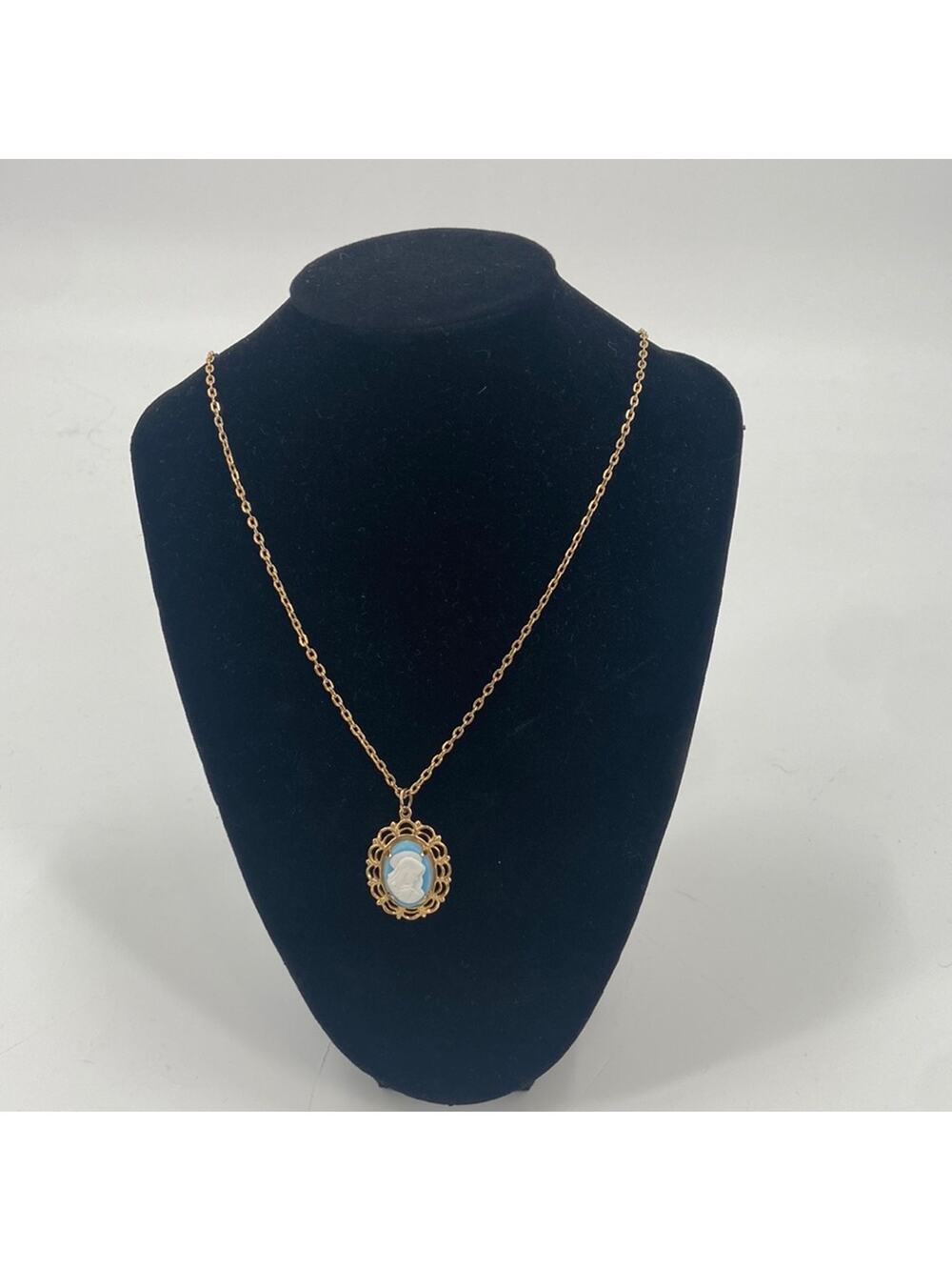 Virgin Mary cameo goldtone necklace